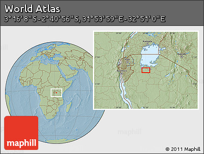 Savanna Style Location Map of the Area around 2° 58' 32" S, 32° 22' 30" E, hill shading