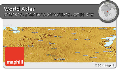 Physical Panoramic Map of the Area around 2° 58' 32" S, 32° 22' 30" E