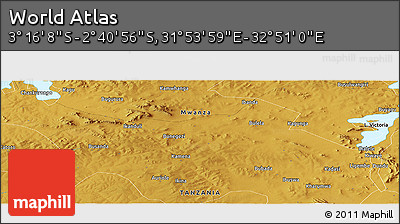 Physical Panoramic Map of the Area around 2° 58' 32" S, 32° 22' 30" E