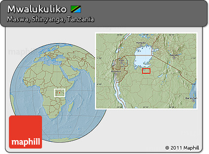 Savanna Style Location Map of Mwalukuliko, hill shading