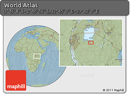 Savanna Style Location Map of the Area around 2° 58' 32" S, 33° 13' 30" E, hill shading