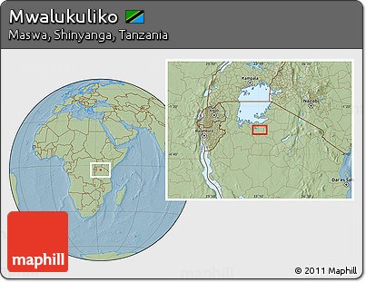 Savanna Style Location Map of Mwalukuliko, hill shading