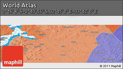Political Panoramic Map of the Area around 2° 58' 32" S, 33° 13' 30" E