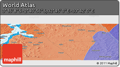 Political Panoramic Map of the Area around 2° 58' 32" S, 33° 13' 30" E