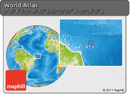 Physical Location Map of the Area around 2° 58' 32" S, 33° 4' 30" W