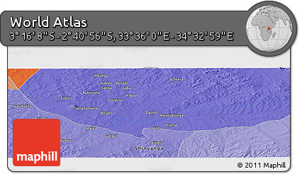 Political Panoramic Map of the Area around 2° 58' 32" S, 34° 4' 30" E