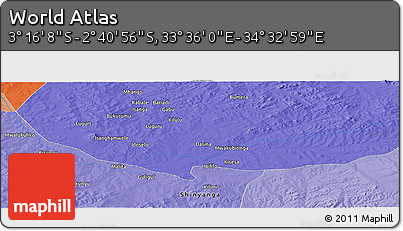 Political Panoramic Map of the Area around 2° 58' 32" S, 34° 4' 30" E