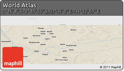 Shaded Relief Panoramic Map of the Area around 2° 58' 32" S, 34° 4' 30" E