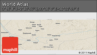 Shaded Relief Panoramic Map of the Area around 2° 58' 32" S, 34° 4' 30" E