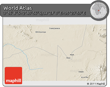 Shaded Relief 3D Map of the Area around 2° 58' 32" S, 34° 55' 29" E