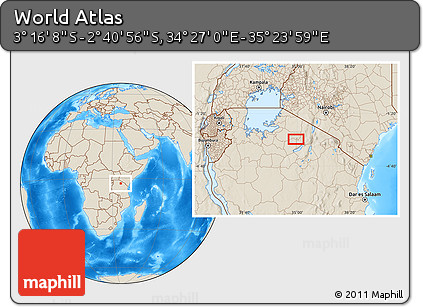 Shaded Relief Location Map of the Area around 2° 58' 32" S, 34° 55' 29" E