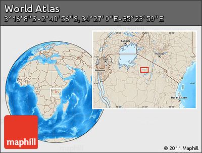 Shaded Relief Location Map of the Area around 2° 58' 32" S, 34° 55' 29" E
