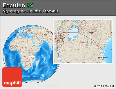 Shaded Relief Location Map of Endulen