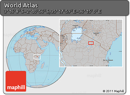 Gray Location Map of the Area around 2° 58' 32" S, 35° 46' 29" E