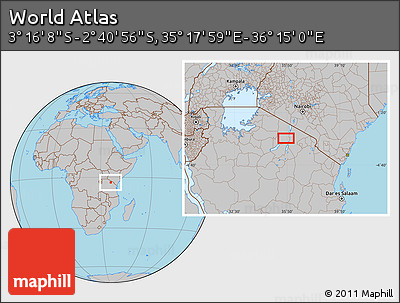Gray Location Map of the Area around 2° 58' 32" S, 35° 46' 29" E