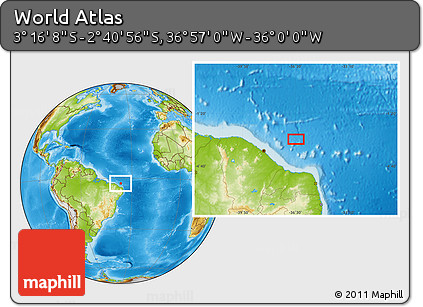 Physical Location Map of the Area around 2° 58' 32" S, 36° 28' 30" W
