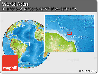 Physical Location Map of the Area around 2° 58' 32" S, 36° 28' 30" W