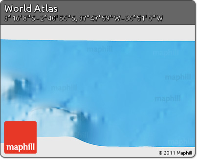 Shaded Relief 3D Map of the Area around 2° 58' 32" S, 37° 19' 30" W