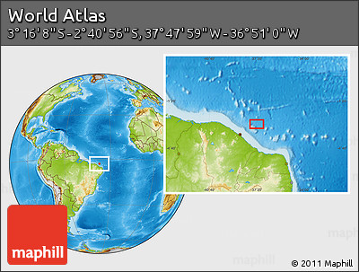 Physical Location Map of the Area around 2° 58' 32" S, 37° 19' 30" W