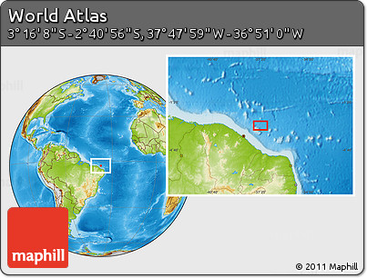 Physical Location Map of the Area around 2° 58' 32" S, 37° 19' 30" W