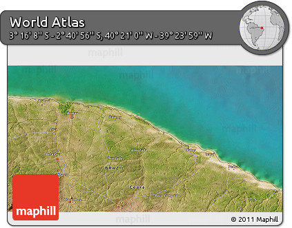 Satellite 3D Map of the Area around 2° 58' 32" S, 39° 52' 30" W