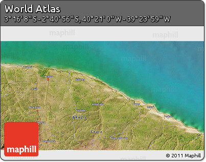 Satellite 3D Map of the Area around 2° 58' 32" S, 39° 52' 30" W