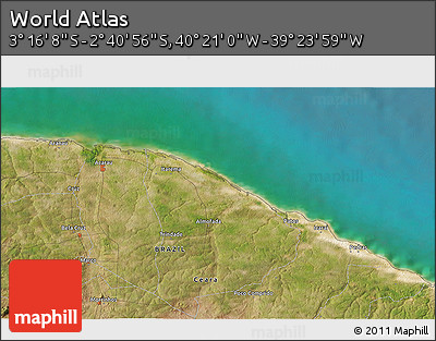 Satellite 3D Map of the Area around 2° 58' 32" S, 39° 52' 30" W