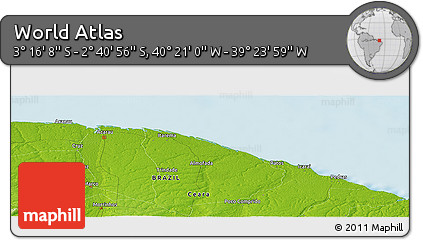 Physical Panoramic Map of the Area around 2° 58' 32" S, 39° 52' 30" W