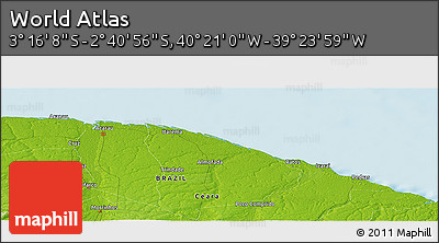 Physical Panoramic Map of the Area around 2° 58' 32" S, 39° 52' 30" W