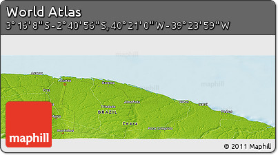 Physical Panoramic Map of the Area around 2° 58' 32" S, 39° 52' 30" W