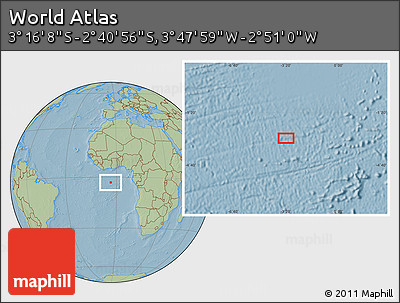 Savanna Style Location Map of the Area around 2° 58' 32" S, 3° 19' 30" W, hill shading