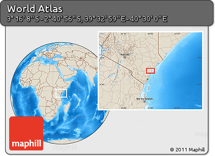 Shaded Relief Location Map of the Area around 2° 58' 32" S, 40° 1' 29" E