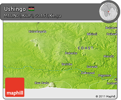 Physical Panoramic Map of Ushingo
