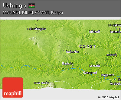 Physical Panoramic Map of Ushingo