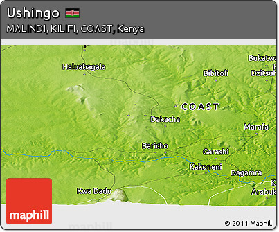 Physical Panoramic Map of Ushingo