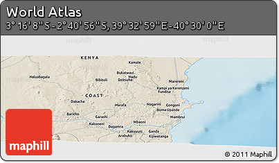 Shaded Relief Panoramic Map of the Area around 2° 58' 32" S, 40° 1' 29" E