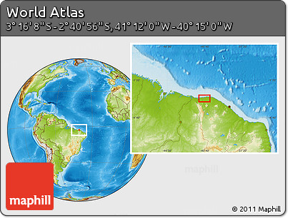 Physical Location Map of the Area around 2° 58' 32" S, 40° 43' 30" W
