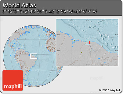 Gray Location Map of the Area around 2° 58' 32" S, 41° 34' 30" W, hill shading