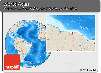Shaded Relief Location Map of the Area around 2° 58' 32" S, 41° 34' 30" W