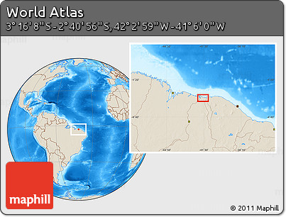 Shaded Relief Location Map of the Area around 2° 58' 32" S, 41° 34' 30" W