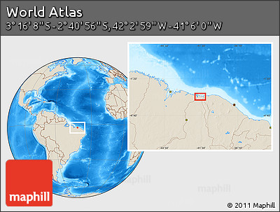 Shaded Relief Location Map of the Area around 2° 58' 32" S, 41° 34' 30" W