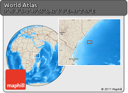 Shaded Relief Location Map of the Area around 2° 58' 32" S, 42° 34' 30" E