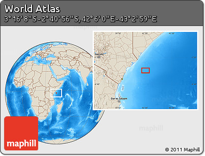 Shaded Relief Location Map of the Area around 2° 58' 32" S, 42° 34' 30" E