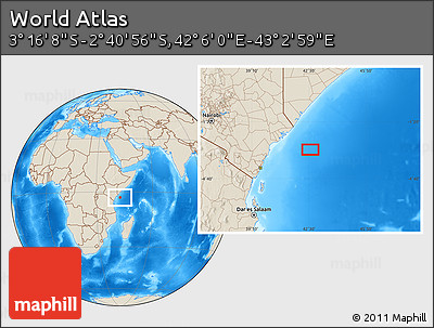 Shaded Relief Location Map of the Area around 2° 58' 32" S, 42° 34' 30" E