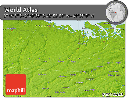 Physical Map of the Area around 2° 58' 32" S, 42° 25' 29" W