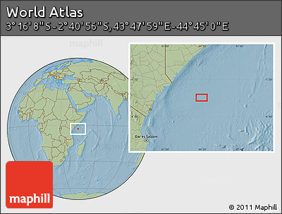 Savanna Style Location Map of the Area around 2° 58' 32" S, 44° 16' 29" E, hill shading