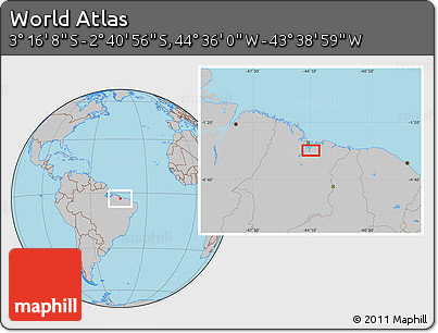 Gray Location Map of the Area around 2° 58' 32" S, 44° 7' 30" W