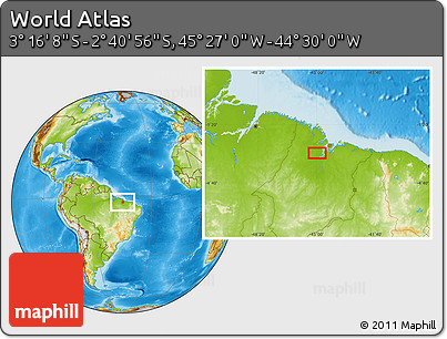 Physical Location Map of the Area around 2° 58' 32" S, 44° 58' 30" W