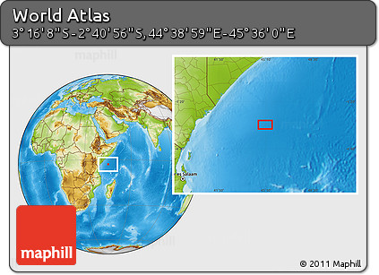 Physical Location Map of the Area around 2° 58' 32" S, 45° 7' 30" E