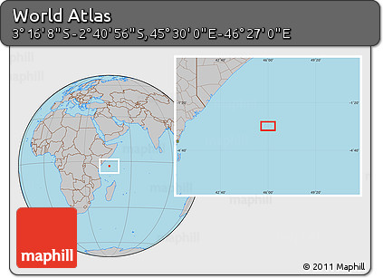 Gray Location Map of the Area around 2° 58' 32" S, 45° 58' 30" E